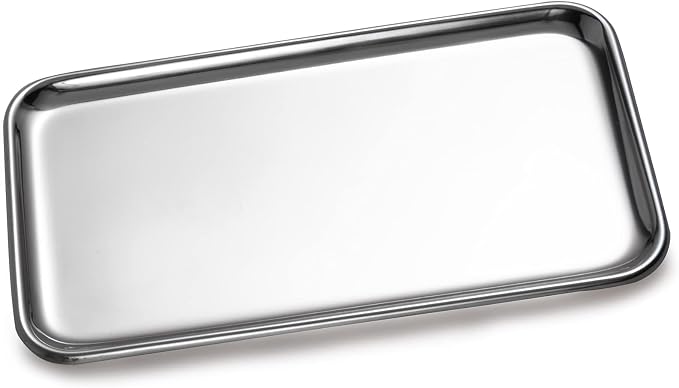 IMEEA 1 Pack Small Stainless Steel Organizer Tray 8" x 4.6" Vanity Tray for Bathroom Kitchen Countertop Multi-Purpose Catch-All for Soap, Jewelry, Perfume, Keys, Accessories