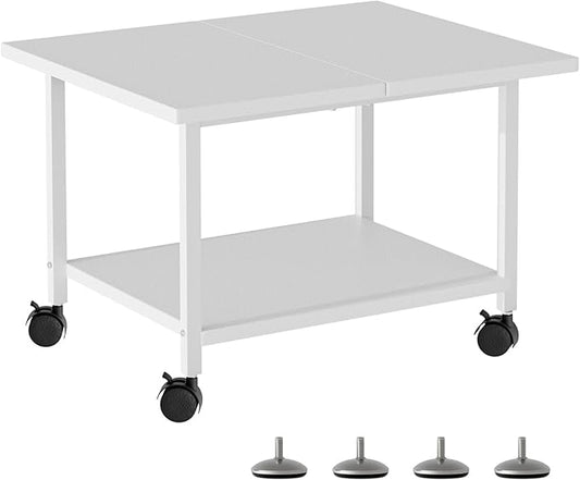 SwaaVee Printer Stand, 2-Tier Under Desk Printer Stand, Printer Cart with Wheels for Home, Office, Heavy-Duty Storage Shelf, White