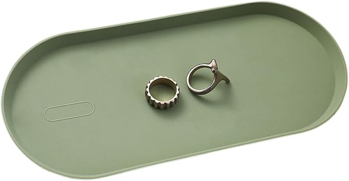 Green Silicone Vanity Tray, 8.66x3.94 Inch Oval Food-Grade Counter Organizer, Dishwasher Safe Scratch-Proof Storage Tray for Jewelry Makeup Bathroom Desk
