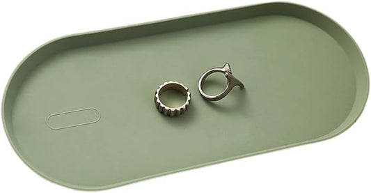 Green Silicone Vanity Tray, 8.66x3.94 Inch Oval Food-Grade Counter Organizer, Dishwasher Safe Scratch-Proof Storage Tray for Jewelry Makeup Bathroom Desk