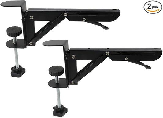 1 Set Desk Extension Folding Shelf Brackets,Metal Tablet Mount Arm Computer Desk Extender Clamp,Keyboard Rack Desktop Extension Tray,Black Large Clip