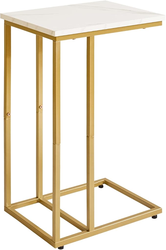 Aibiju Small Side Tables C Shaped, End Table, Small Table Stand for Living Room Bedroom, Little Bedside Table Faux Marble+Gold YD-TM051G