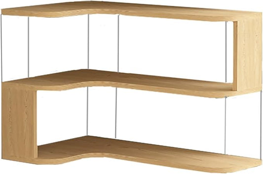 Desktop Organizer Shelf, Multi-Tier Space Saving Bookshelf with Corner Storage Design, Wooden Desk Rack, Countertop for Home Office Dorm(Wood Grain,19.6 * 11.8 * 11.8in)