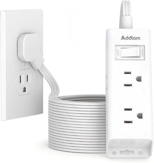 Addtam Flat Plug Power Strip with 6 Outlet Extender, 25 FT Extension Cord Flat Wall Plug with Multiple Outlets, No Surge Protector for Cruise Ship, Travel, Dorm, Home Office, Cruise Essentials, White