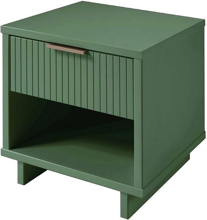 Manhattan Comfort Granville Modern Nightstand 1.0 with 1 Full Extension Drawer, Sled Legs, and Gold Accent Metal Handle, Bedside End Table for Bedroom or Living Room in Sage Green