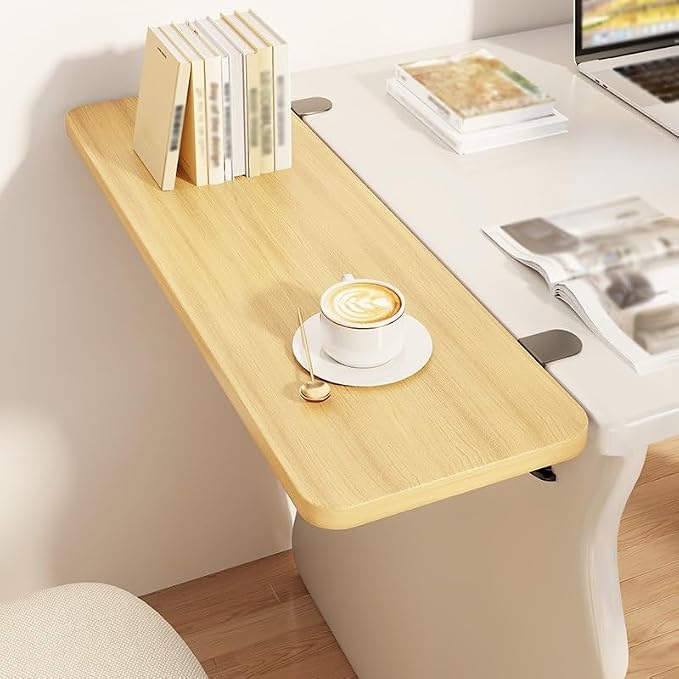Desk-side Extension Arm with Support Tray,Drill-free Clamp-on Desk Extension Tray,Ergonomic Armrest with 90° Folding Design,Suitable for Dorms and Office Desks.(White,50x25cm/19.7x9.8in)