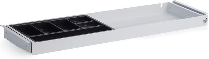 PERFECT POSTURE Under Desk Storage Drawer With Lock – Slim Pen & Pencil Drawer for Regular & Sit-Stand Standing Desks, White (10" x 33")