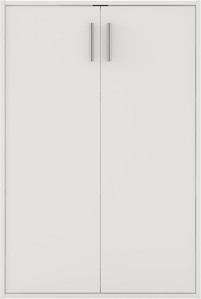 Homes: Inside + Out Apexa 3-Tier Stackable Wood Bookcase with Doors, Cube Storage Organizer Shelves, Small Food Pantry Cabinet, Dorm Teen Room Decor & Bedroom, Home Office, Kitchen, White