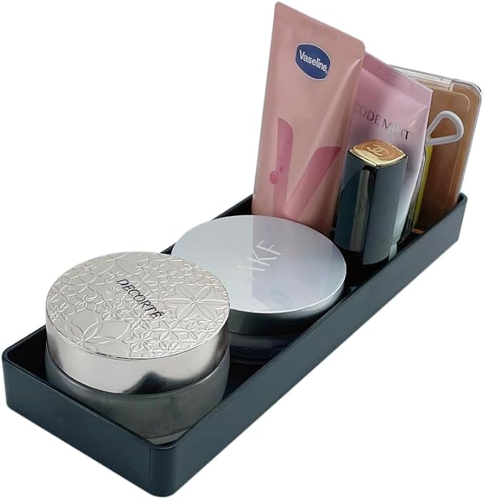 Amazon Basics Rectangular Plastic Desk Organizer, Half Accessory Tray for Office Supplies and Workspace Organization, 9.4" x 3.3" x 1", Black (Pack of 2)