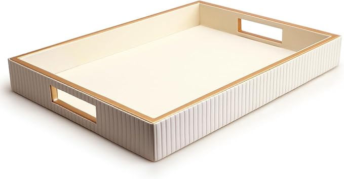 SANZIE Leather Tray Desktop Storage Organizer Premium Serving Trays Decorative Tray Valet Tray for Sundries Cosmetics Phone Wallet Cutlery (White Holder)