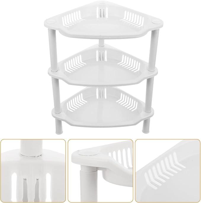 Cabilock 3-Tier Plastic Storage Rack Small Shelves Organizer for Bathroom Kitchen Desk Corner Shelf Stand No-Tool Assembly Compact Space Saving 13.38X11.02X8.26 Inches
