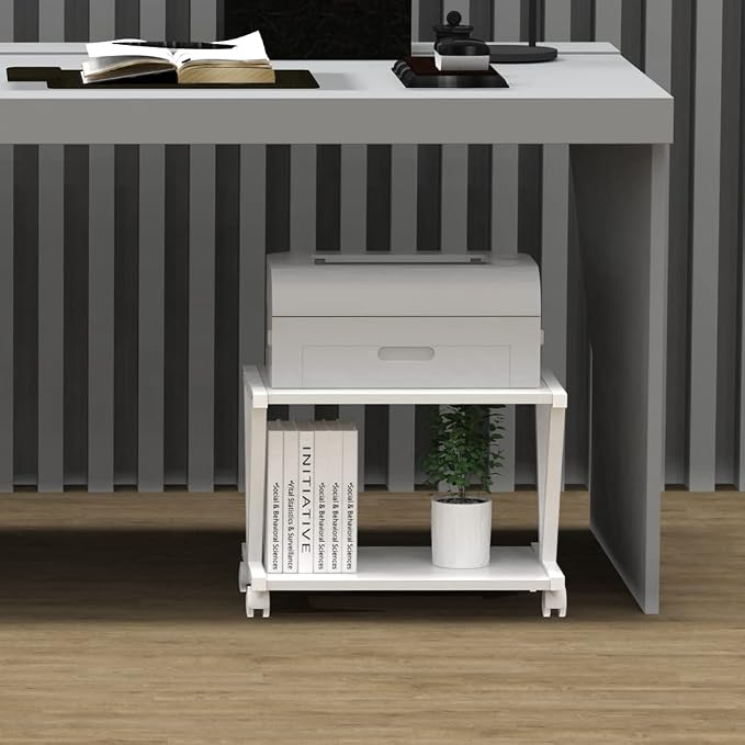 VEDECASA Retro Desktop Printer Stand 2 Double Tiers Wood Printer Shelf Rustic Industrial Farmhouse Wood Storage Book Shelf Organizor for Home Office Stylish Sturdy V Shaped (Dark Grey)