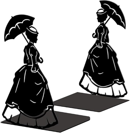 Peacoblue Metal Bookends for Shelves, Victorian Woman Modern Decorative Heavy Duty Study Book Ends Stoppers for Office, Desk, Shelf, Room Cast Iron Simple Tall Bookends 1 Pair