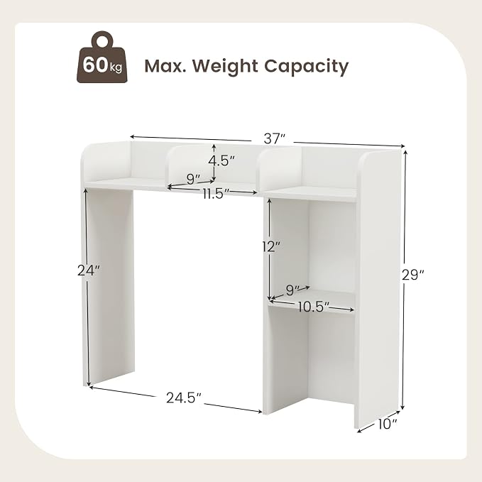 Giantex Desktop Bookshelf, Wood Desk Hutch Organizer for 27 Inch Computer Monitor, Countertop Storage Display Rack with 5 Shelves, Multipurpose Desktop Shelf Bookcase for Dorm Office Home, White