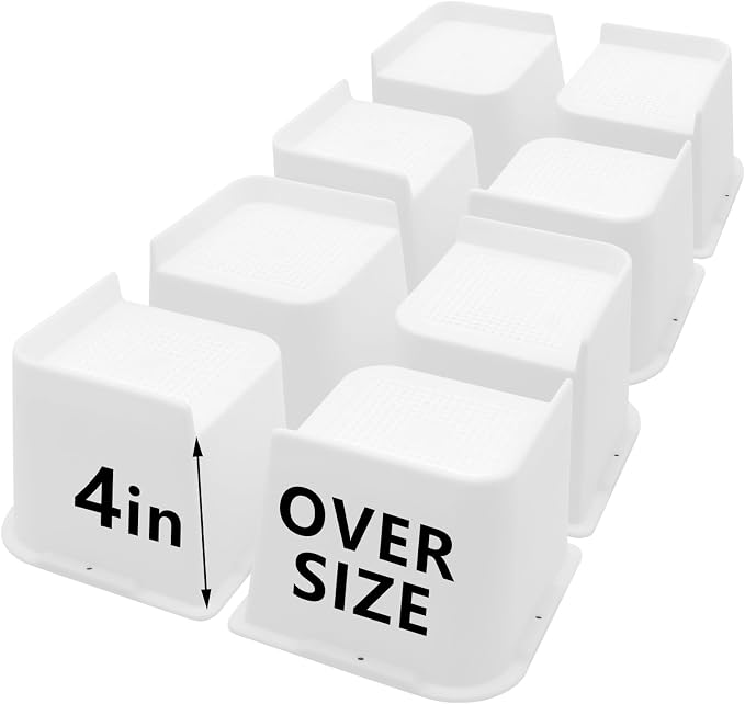 Bed Risers 4 inch Heavy Duty, 8 Pack Oversized Furniture Risers, White Bed Lifts Risers for Table, Sofa, Chair, Couch, Desk, Bed Frame Risers Supports Up to 6,500 Lbs