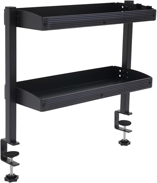 2-Tier Clamp-on Desk Shelving Unit, Adjustable Metal Storage Tray, Space-Saving Desktop Organizer for Gaming, Office Supplies, Monitor Stand, Dresser Top Storage, Ideal for Home Office, Study,