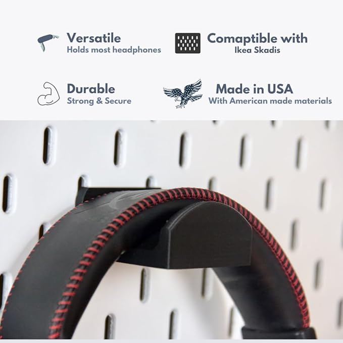 Headphone Holder Compatible with IKEA SKADIS Pegboard, Headset Hanger Hook Mount for Desk Setup