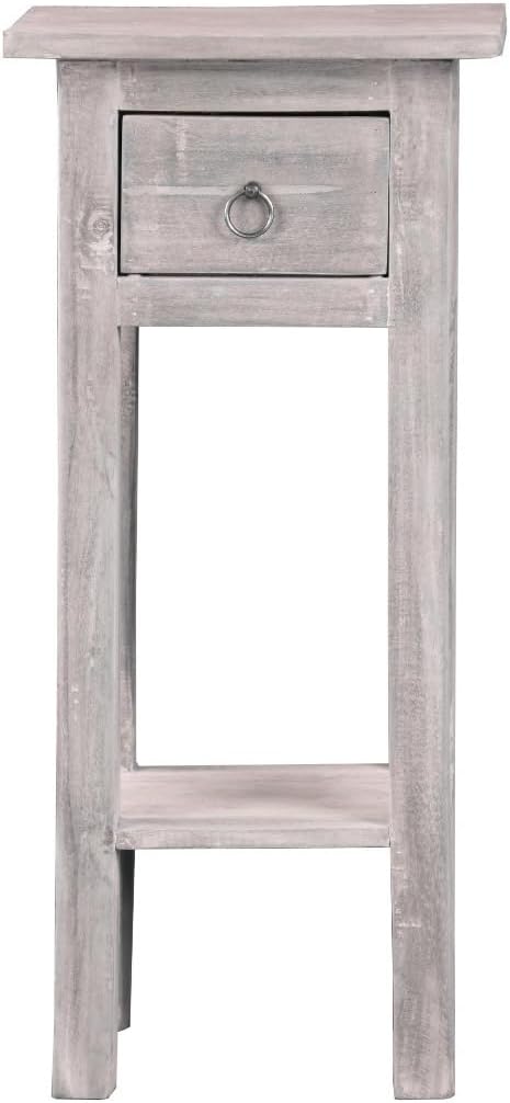 HomeStock Two-Tier Side Table with Drawer - Fully Assembled Narrow End Table Distressed Light Gray