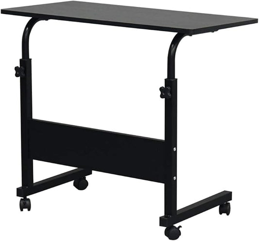 Side Mobile Table,31.50 inch Computer Desk with Wheels Height Adjustable Rolling Potable Laptop Cart, C-Shaped Bed Couch End Tables with Edge Stopper for Living Room Bedroom, Black
