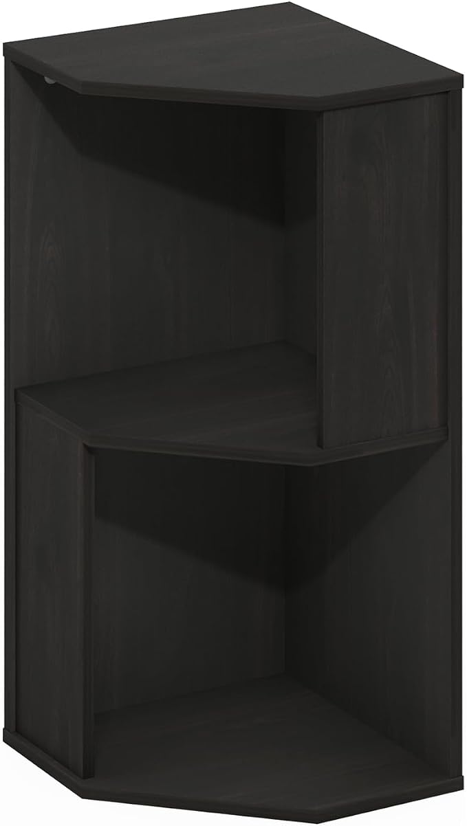 Furinno ECON Corner Shelf, 2-Tier Corner Book Shelf, Standing Storage Shelves, Cube Display Rack, Bookshelf, for Organization and Storage, Living Room, Home Office, Dark Espresso