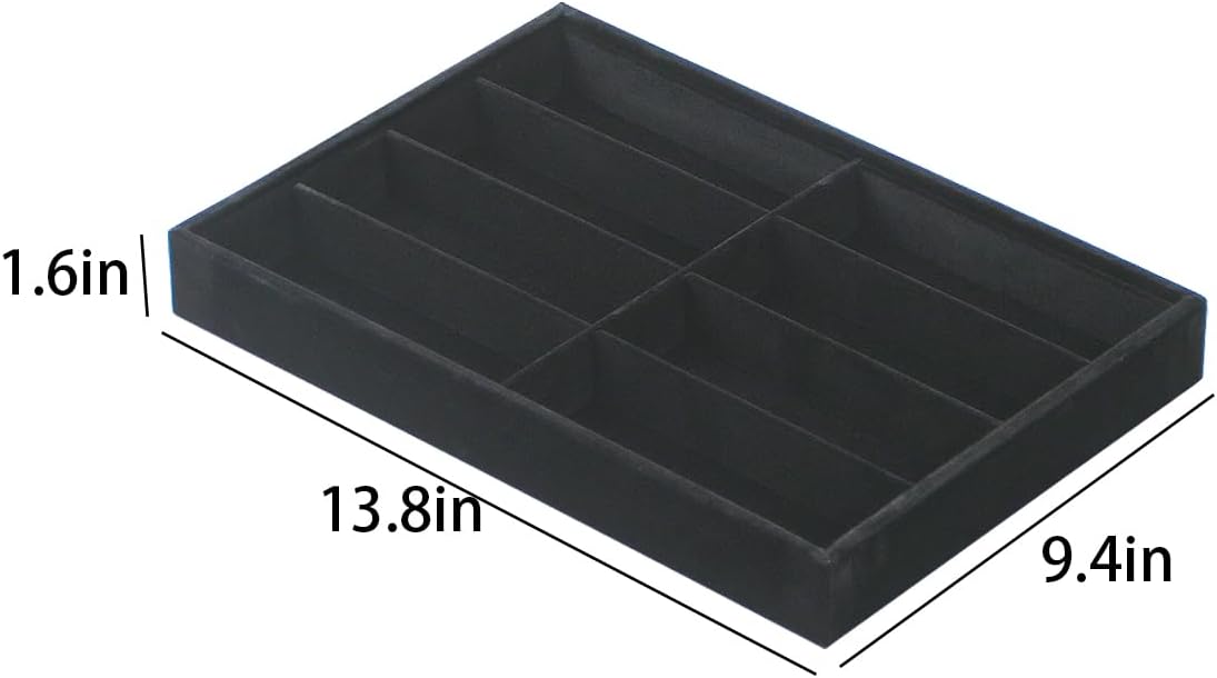 Jewelry Sunglasses Organizer Tray, Black Velvet Eyeglasses Display Tray Box, Glasses Organize Storage Holder for Home Desk or Selling Show Display