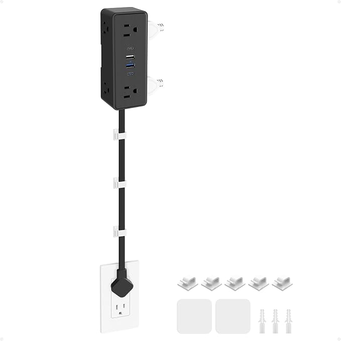 Electrical Outlet Extender Stick, Features 4 USB & 6 Outlets, 39in Flexible Extension Cord Access Hard-to-Reach Outlets, Wall Plug Power Socket Expander Nightstands Sofa Desk