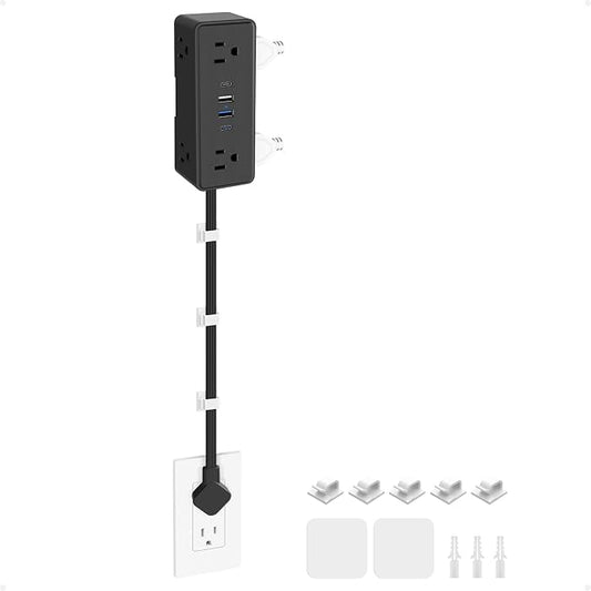 Electrical Outlet Extender Stick, Features 4 USB & 6 Outlets, 39in Flexible Extension Cord Access Hard-to-Reach Outlets, Wall Plug Power Socket Expander Nightstands Sofa Desk