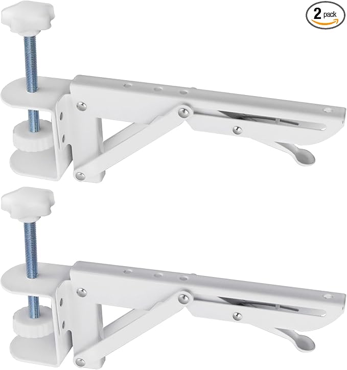 1 Set Desk Extension Folding Shelf Brackets,Metal Tablet Mount Arm Computer Desk Extender Clamp,Keyboard Rack Desktop Extension Tray,White Large Clip