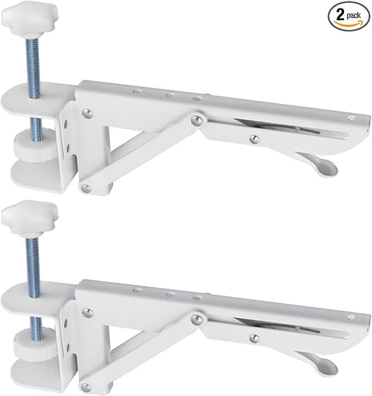 1 Set Desk Extension Folding Shelf Brackets,Metal Tablet Mount Arm Computer Desk Extender Clamp,Keyboard Rack Desktop Extension Tray,White Large Clip
