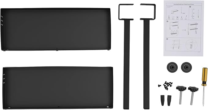 Clamp On Desk Shelf 2 Tier, Under Desk Storage Organizer, Adjustable Hanging Desk Shelf for Office Bedside Table, Space Saving Desktop Shelf with Guardrail, 17.32 x 15.35 Inch (Black)