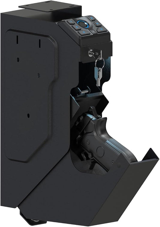 VERPROOF Biometric Gun Safe for Handgun Drop Down Pistol Safe, Smart Pistol Safe with Fingerprint, PIN Code, Key Access for Nightstand, Desk, Bedside, Low-Vis Mode, Type-C Power