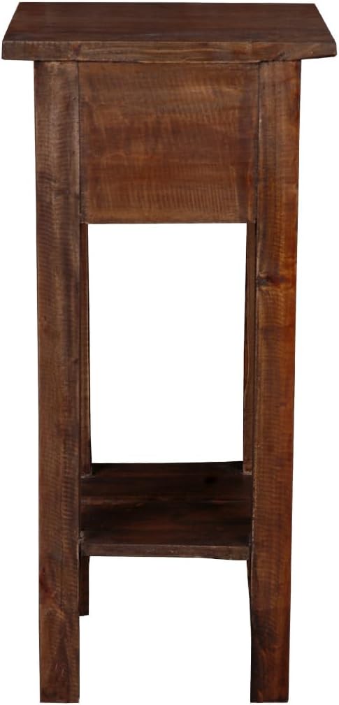 HomeStock Two-Tier Side Table with Drawer - Fully Assembled Narrow End Table raftwood Brown