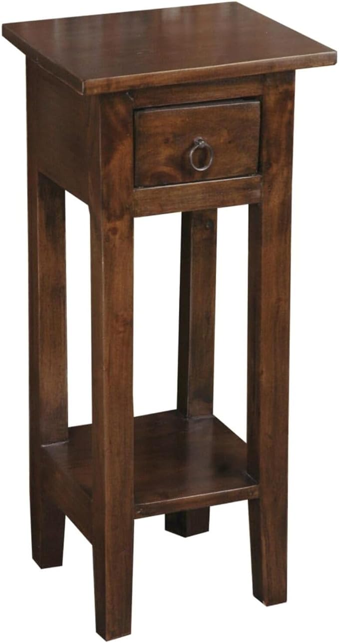 HomeStock Two-Tier Side Table with Drawer - Fully Assembled Narrow End Table Old Java