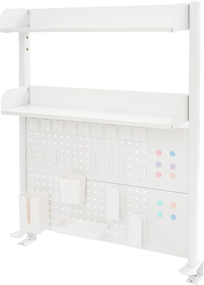 Clamp On Desk Organizer Shelf, 31.5" x 37" Desk Extender Pegboard Bookshelf Workstation Computer Desk Accessories with Shelf for Office, Privacy Panel for Gaming Desk (White, 31.5"W x 37.4"H)