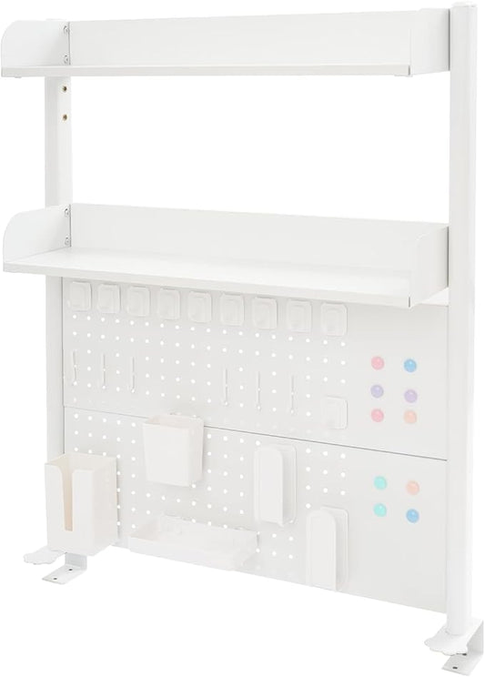 Clamp On Desk Organizer Shelf, 31.5" x 37" Desk Extender Pegboard Bookshelf Workstation Computer Desk Accessories with Shelf for Office, Privacy Panel for Gaming Desk (White, 31.5"W x 37.4"H)