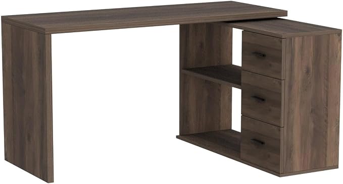 HSH L Shaped Desk with Storage Drawers Shelves, Large Corner Computer Table in Home Office, Industrial Wood Desk for Executive Writing Work Study, Rustic Oak, 55 Inch