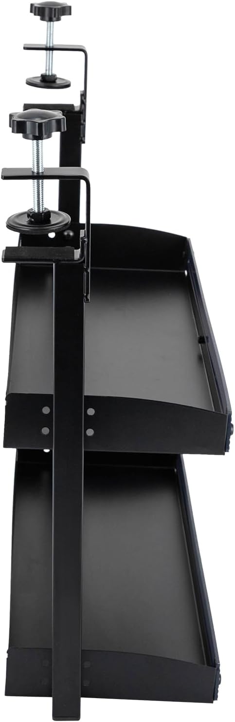 CNCEST Clamp-on Desk Shelf, Clip-on Desk Shelf, 2-Tier Shelving with Adjustable Storage Tray (Black-MK3131-A1)
