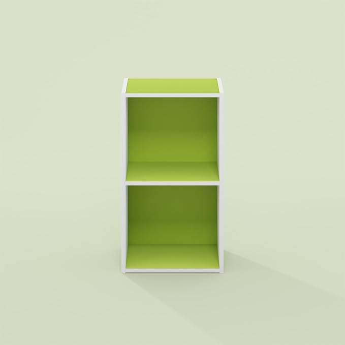 Hagen 2-Tier Open Shelf Bookcase, Bookshelf, for Living Room and Home Office, Forest Green/White