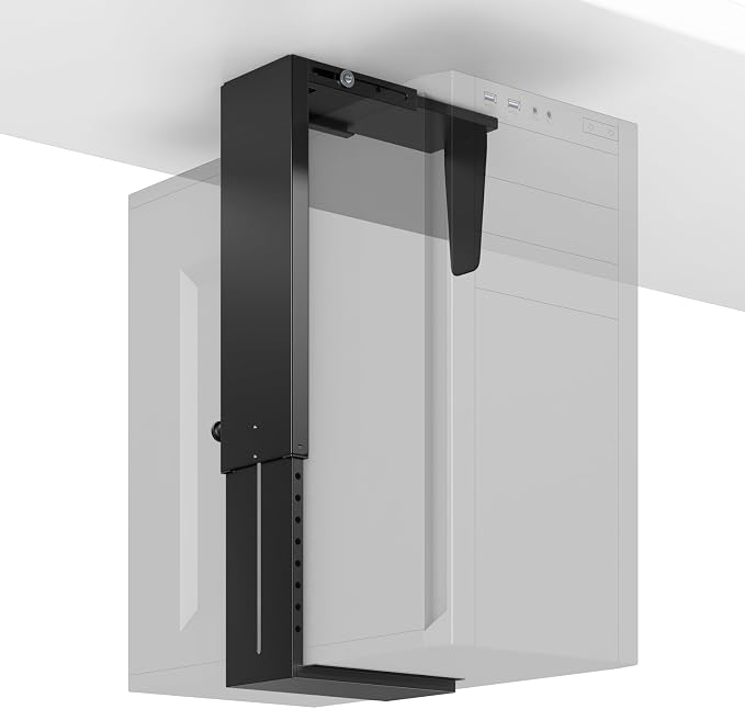 Heavy Duty Under Desk PC-Mount - Fits Most Middle & Full Tower, Height Adjustable Underdesk Computer Mount Holder with Protective Padding, Max Load 55lbs, Black
