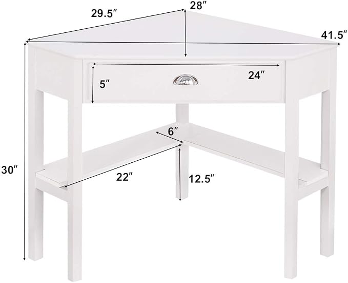 Corner Computer Desk, Space-Saving Table With Drawer & Shelves, Home Office 90 Triangle Workstation, Modern Makeup Vanity, Small Desk for Small Spaces (White)