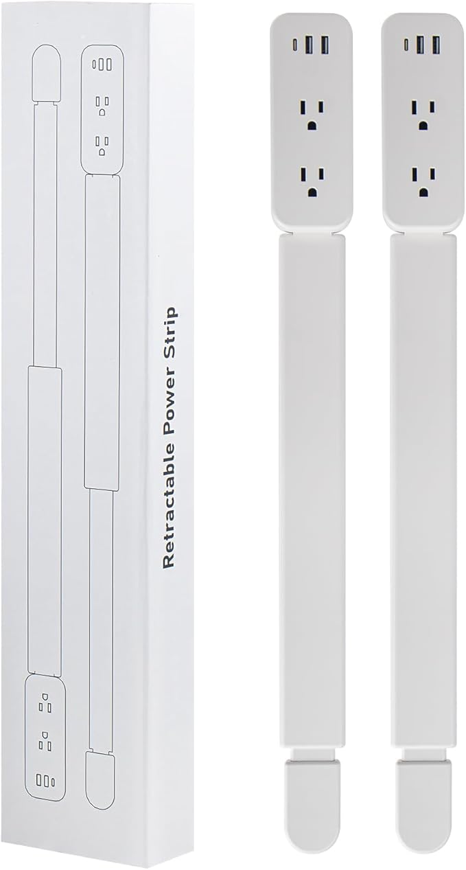 Outlet Extender Stick - Features USB-A, USB-C and 2 AC Outlets, Extends 22"-34", Rotates 180° Access Hard-to-Reach Outlets, Wall Plug Power Socket Expander Nightstands, Sofa, Desks and More