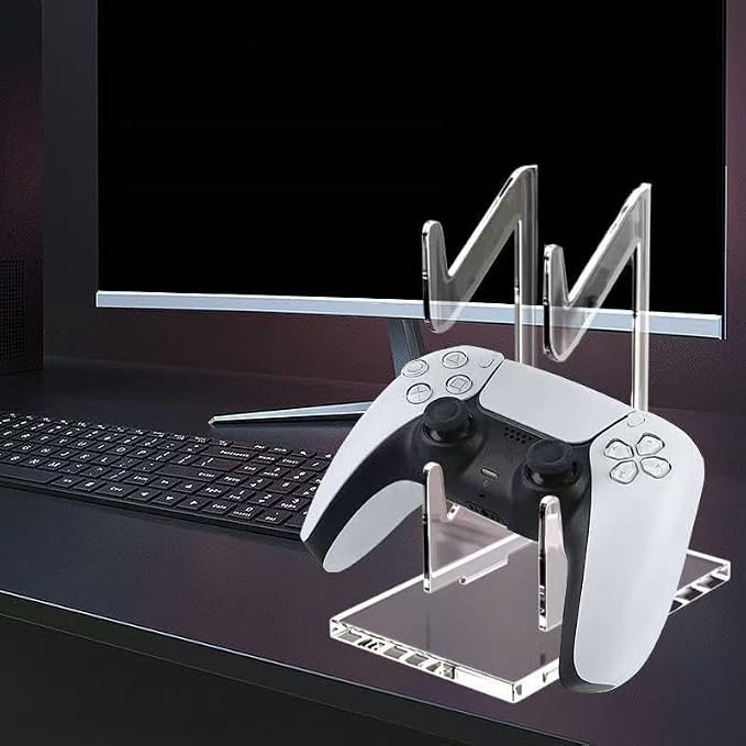 Game Controller Holder 2 Tiers - Universal Dual Controller & Headphone Stand, Acrylic Clear Display Stand Compatible with Nintendo Switch, Xbox, PS5, PS4 - Desk Mounts