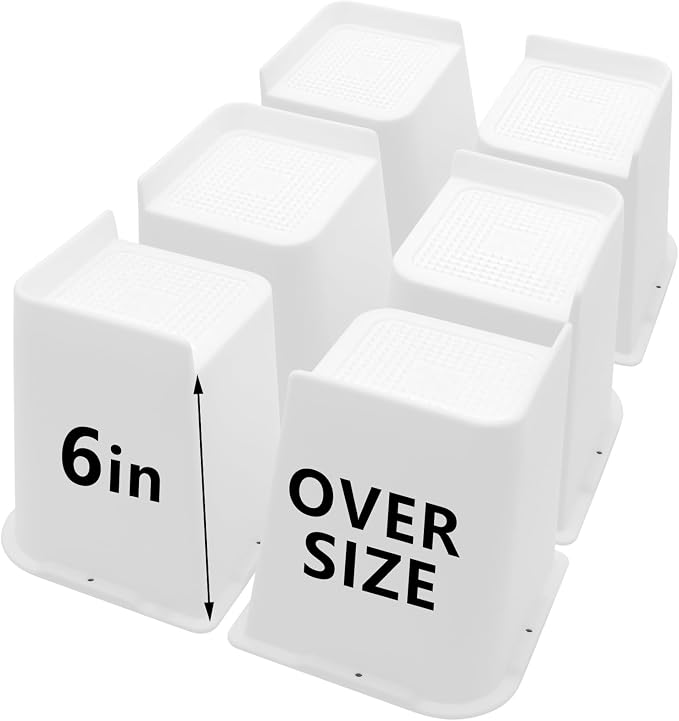 6 Pack White Bed Risers 6 inch Heavy Duty, Oversized Furniture Risers, Bed Lifts Risers for Table, Sofa, Chair, Couch, Desk, Bed Frame Risers Supports Up to 6,500 Lbs