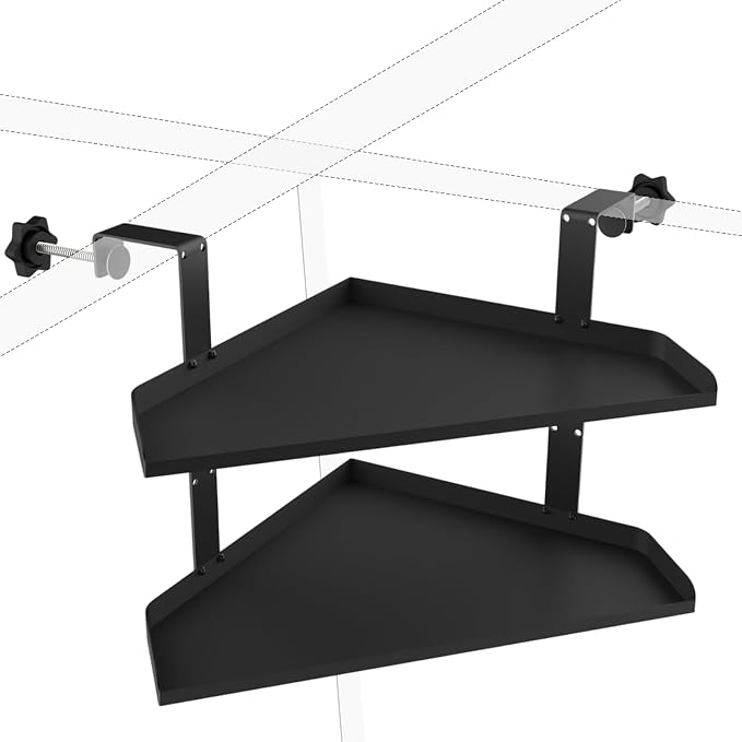 Office Cubicle Shelf, 17 Inch Floating Storage Organizer Rack, Knob Tension Mount No Drill Hanging Cubicle Shelf with Adjustable Hooks,Black 1 Pack
