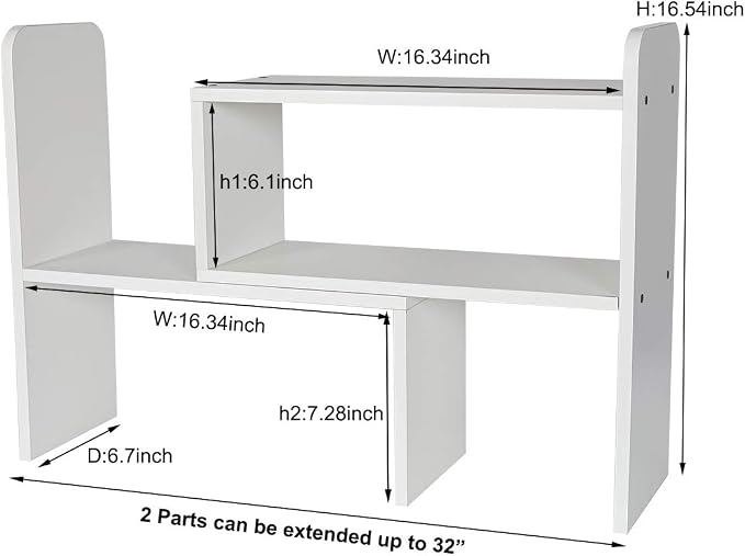 PAG Desk Organizer Desktop Shelf Adjustable Countertop Bookshelf Small Table Shelves Book Organizer Office Organization for Desk, White