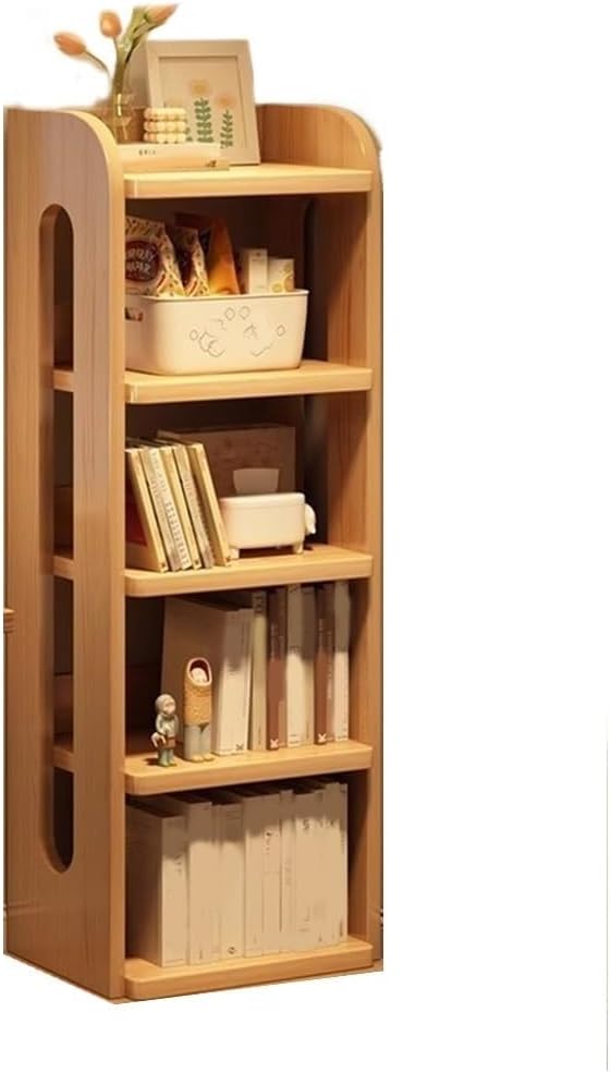 Wooden Bookshelf Stand Narrow Corner Storage Rack with Raised Guardrails and Multi-Layer Shelves for Home Office,Ideal for Home