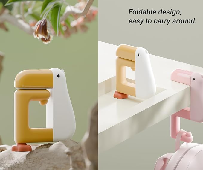 3Pack Duck Shaped Purse Hook for Table Heavy Duty - No Drill Desk Clamp Bag Holder, Foldable Non-Slip Hanger for Office/School/Kitchen, Space Saving Shelf Hooks with Protective Rubber Pad
