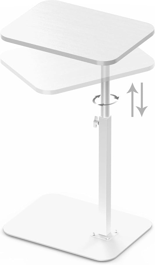 HzTinT Side Table Sofa Tray for Couch Heavy Metal Base Swivel/Adjustable Height, Sofa Bed Bathroom Study TV Tray C Shaped End Table Food Snack Trays for Eating