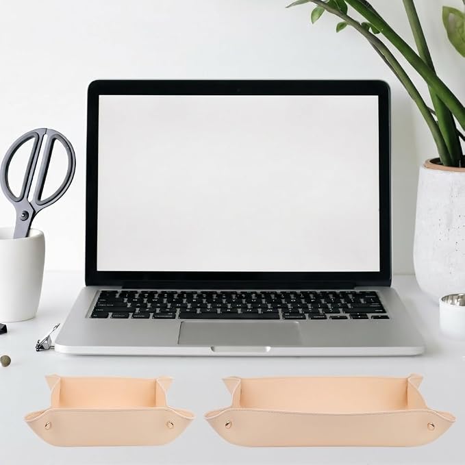 2pc Leather Valet Tray Organizer, Desk Organizer Decorative Tray, Practical Storage Tool for Travel, Home Or Office (Apricot, Large+Extra Large)