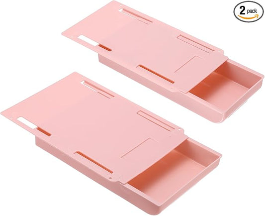 PATIKIL 2 Pack Under Desk Drawer Slide Out, 8.66 x 6.1/4.3" Plastic Table Storage Drawers Slide Out Storage Box for Laptop Study Desks Dining Dressing Tables Wardrobes Cabinets, Pink